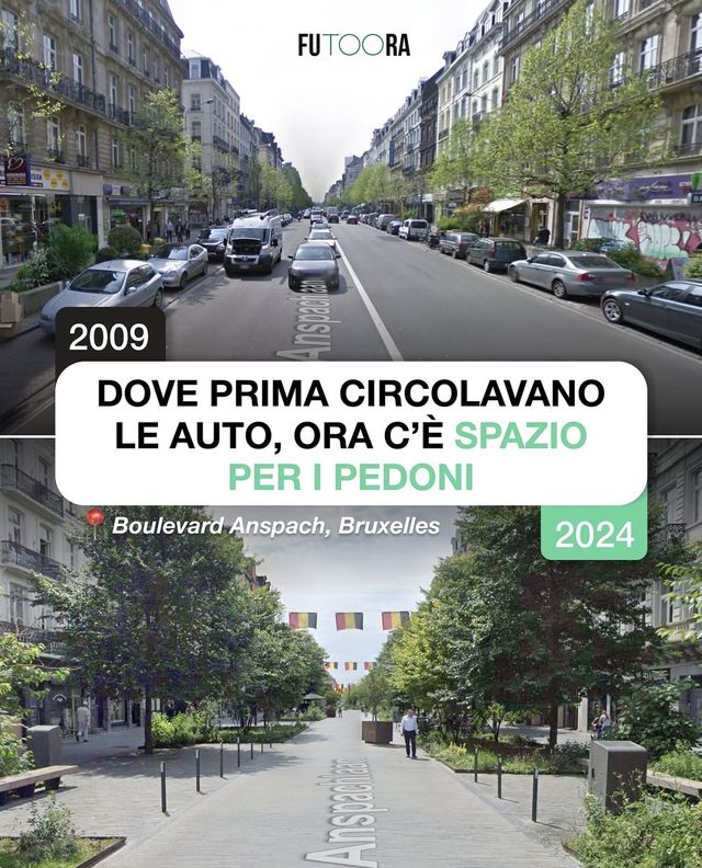 Dove prima circolavano le auto, ora c'è spazio per i pedoni: Boulevard Anspach a Bruxelles